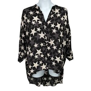 Torrid 2X Black White Star Print Chiffon Button Up Kimono Hi Low NWT